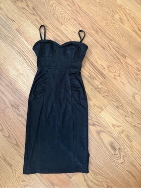 Stop Staring Black Bustier Midi Dress Leather-look
